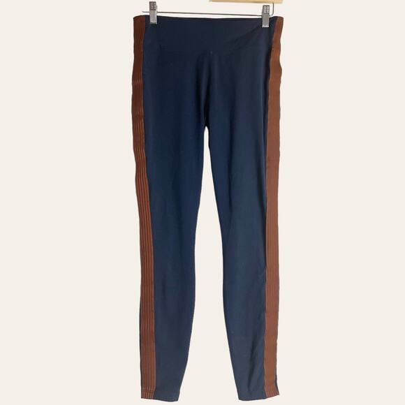 Athleta Track Tux Navy Blue Side Stripe Leggings Size Medium - Picture 2 of 9